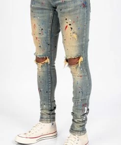 Tulones Western Red, White & Blue Paint Splash Denim Jeans Bottoms