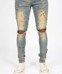 Tulones Western Red, White & Blue Paint Splash Denim Jeans Bottoms