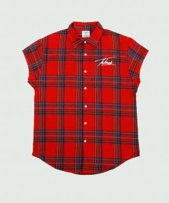 Red Tulones Cut Off Flannel