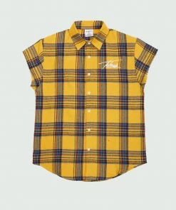 Tops Yellow Tulones Cut Off Flannel