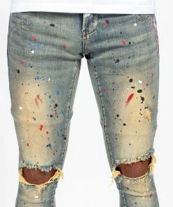 Tulones Western Red, White & Blue Paint Splash Denim Jeans Bottoms