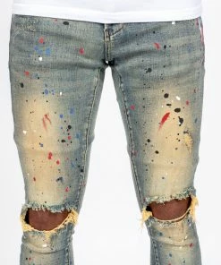 Tulones Western Red, White & Blue Paint Splash Denim Jeans Bottoms
