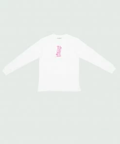 Tops White & Pink Tulones Stacked Logo Long Sleeve T-Shirt