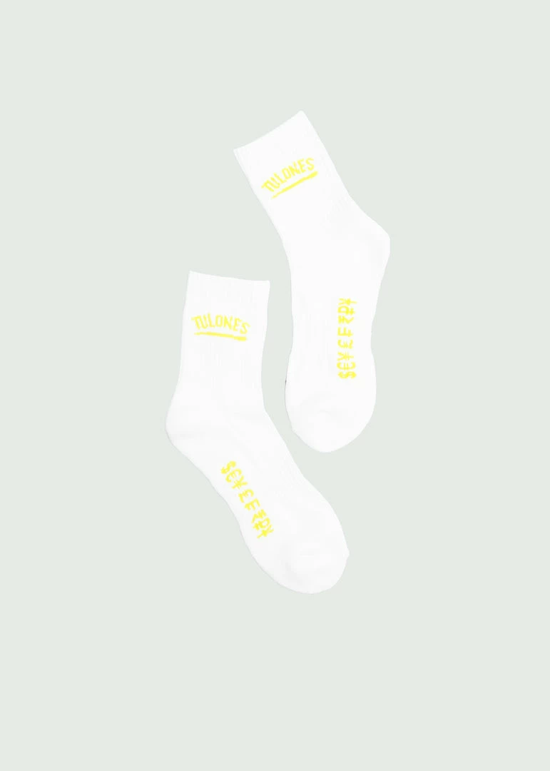 Accessories White & Yellow Tulones New Underline Mid Crew Socks