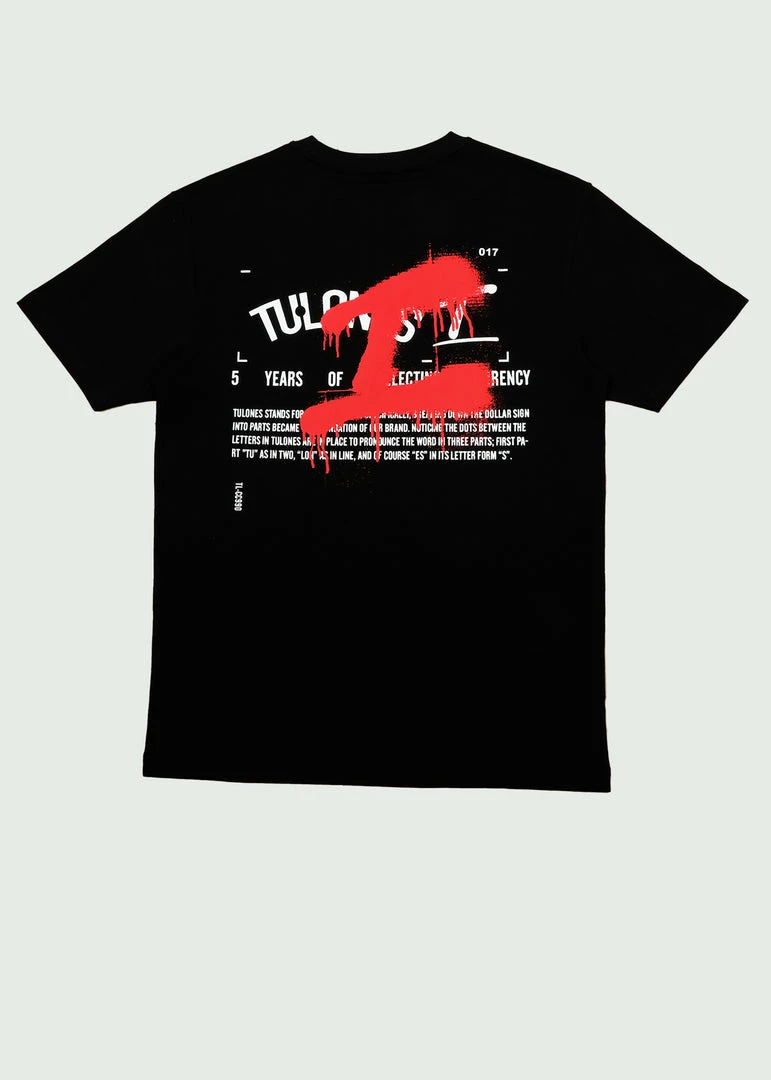Tulones Tops Black & Red “5 Years Of Currency Collecting” T Shirt