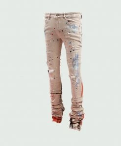 Tulones Khaki Stacked Paint Jeans Bottoms