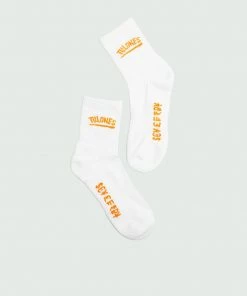 White & Orange Tulones New Underline Mid Crew Socks Accessories