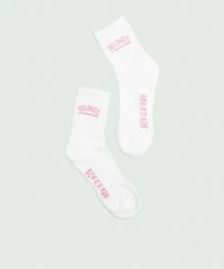 Accessories White & Pink Tulones New Underline Mid Crew Socks