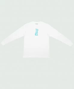 Tops White & Blue Tulones Stacked Logo Long Sleeve T-Shirt