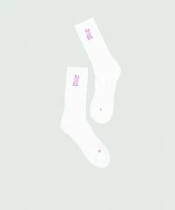 White & Purple Tulones Stacked Logo Socks