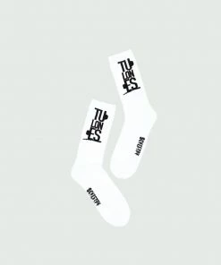 White & Black Tulones Stacked Logo Socks