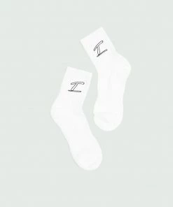Tulones White T Underline Mid Crew Socks Accessories