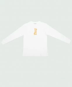 White & Orange Tulones Stacked Logo Long Sleeve T-Shirt Tops