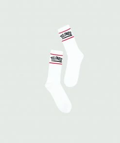 White, Red, & Black Tulones Staple Logo Socks