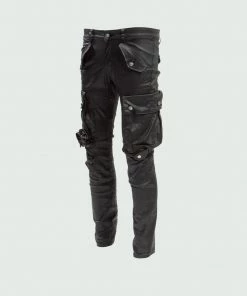 Tulones Black Big Pocket Wax Cargo Pants Denim