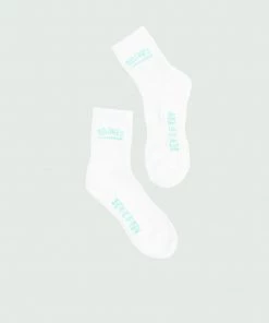 White & Aqua Tulones New Underline Mid Crew Socks